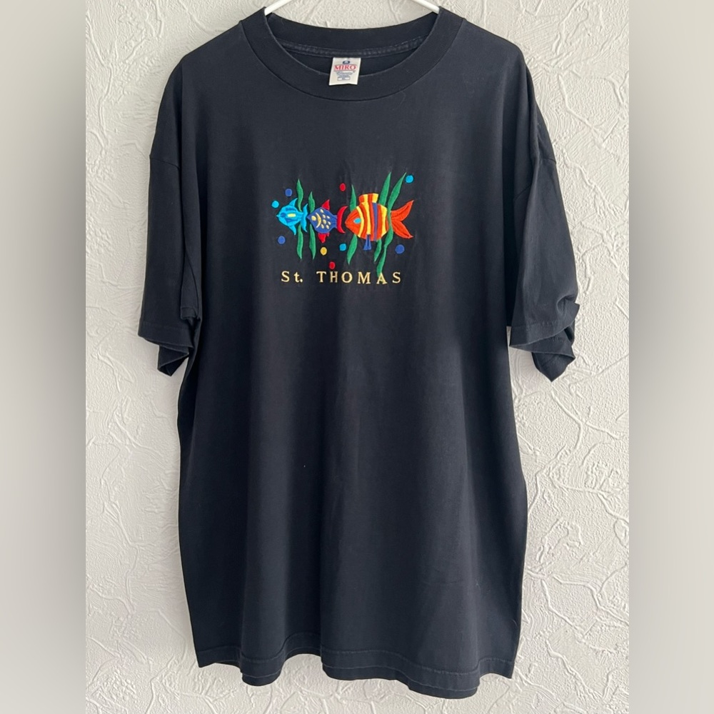 MENS ST. THOMAS TROPICAL FISH EMBROIDERED QUALITY MIRO SHIRT SIZE XL NICE